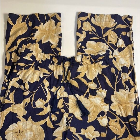 Joie Pants - Joie Wide Leg Linen Blend Floral‎ Botanical Elastic Waistband Pockets Beachy L